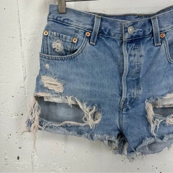 Lot of 2 Levi's size 29 Blue 501 Distressed Black 505 Straight Fit Jean Shorts - Picture 3 of 15